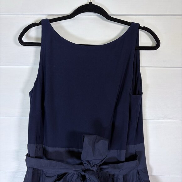 Lauren Ralph Lauren Yoko Dress Womens SZ 14 Fit Flare Midi Sleeveless Navy Blue‎ - Picture 2 of 16